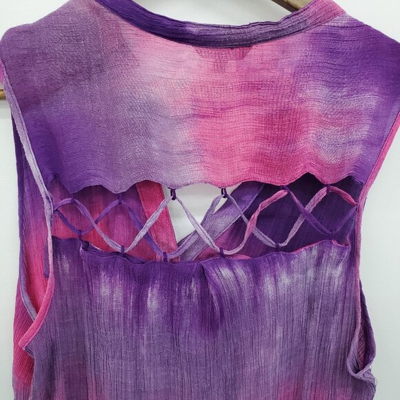 Womens 2X Sleeveless Ombre Tank Top Unique Spectrum Purple Pink Boho High Low - Picture 9 of 15